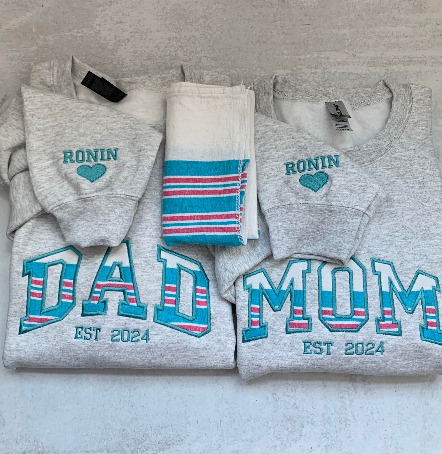 Personalized Hospital Baby Blanket Embroidered Sweatshirts | Mom Dad Family | Custom Name & EST Year | New Baby Gift