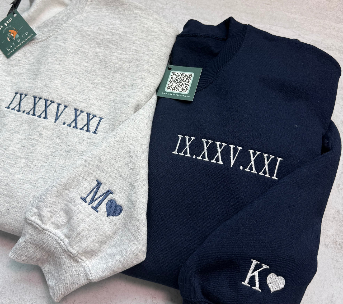 Custom Anniversary Sweatshirt with Roman Numerals & Initials | Matching Couple Sweatshirt | Personalized Embroidered Date Sweater