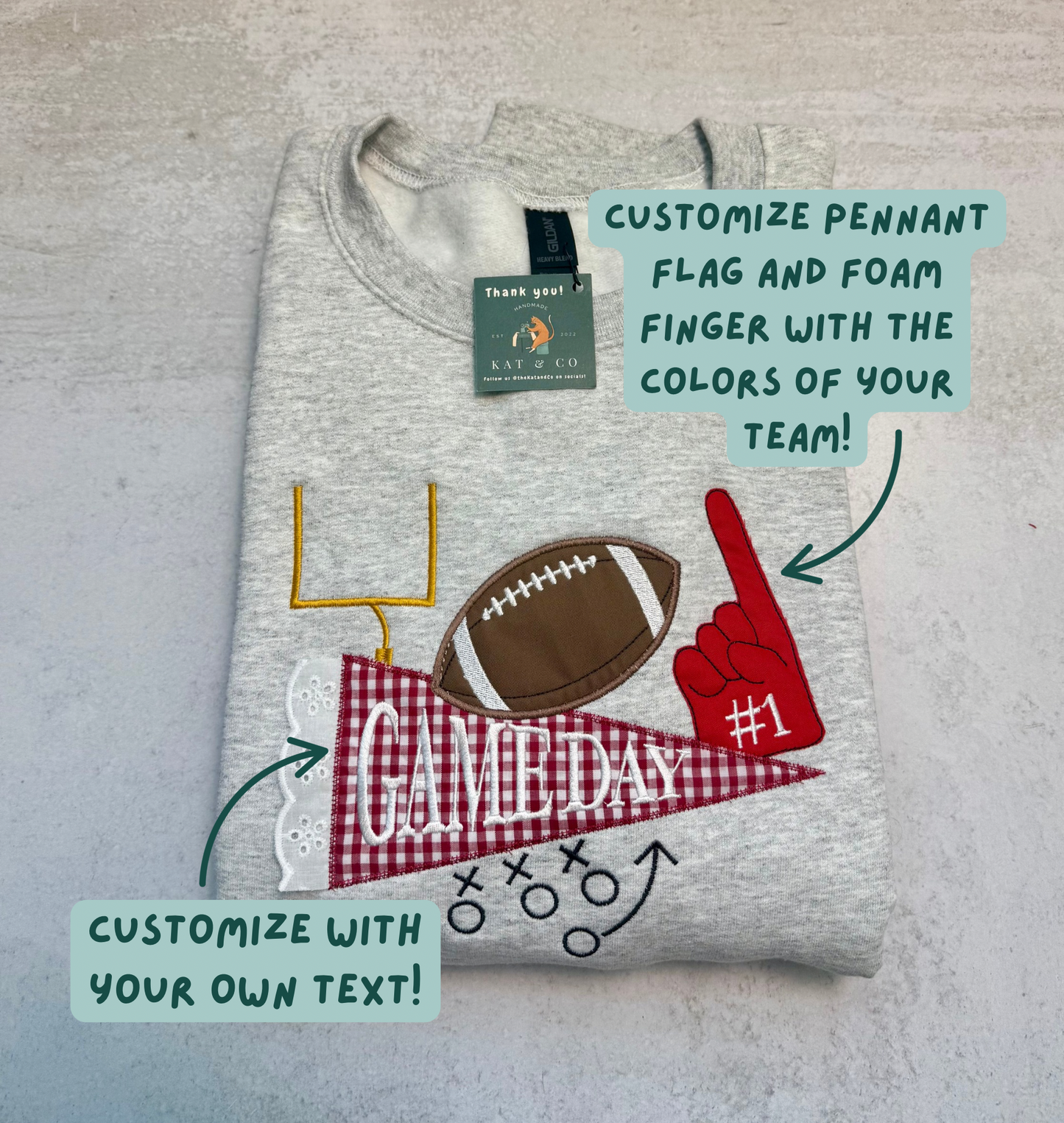 Custom Team Spirit Sweatshirt - Personalized Appliqué Football Crewneck | Choose Team Name & Colors | Game Day Tailgate Outfit