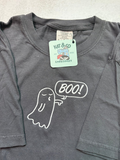 BOO Ghost Embroidered T-Shirt | Halloween Shirt | Cute Spooky Tee | Ghost Shirt | Embroidered Halloween Top | Fall Graphic Tee