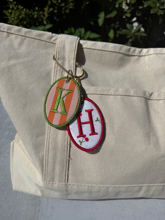 Personalized Monogram Keychain, Custom Embroidered Bag Tag, Fabric Key Fob, Initial Keychain, Preppy Bag Charm, Luggage Tag