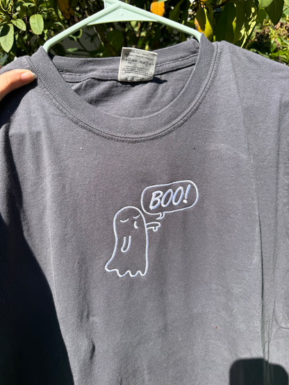 BOO Ghost Embroidered T-Shirt | Halloween Shirt | Cute Spooky Tee | Ghost Shirt | Embroidered Halloween Top | Fall Graphic Tee