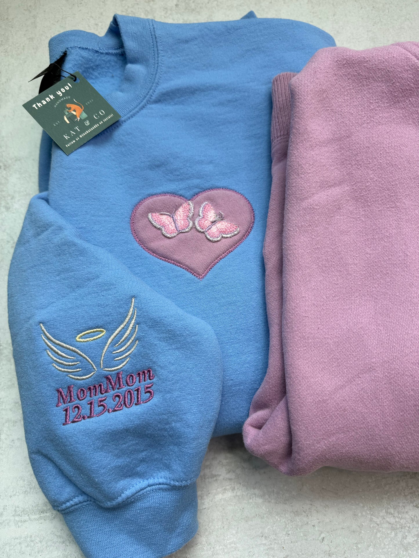 Custom Remembrance Sweatshirt with Heart Appliqué & Optional Sleeve, Name, and Date Embroidery | Memorial Keepsake Made from Loved One’s Clothing
