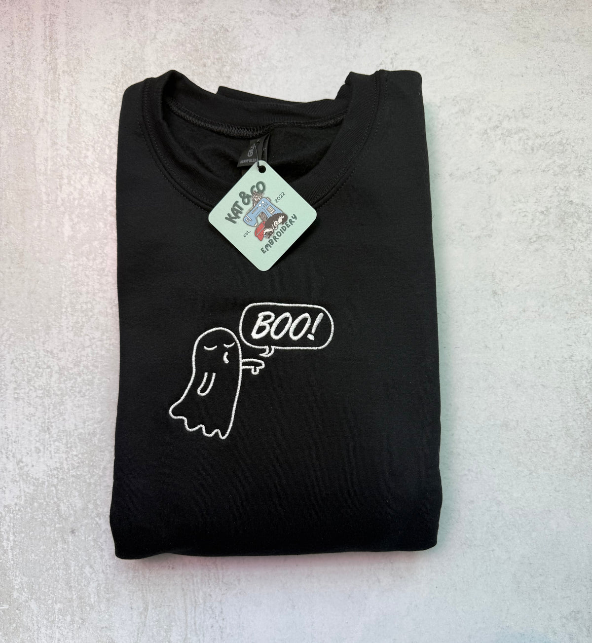 BOO Ghost Embroidered Sweatshirt | Halloween Sweatshirt | Cute Spooky Ghost Crewneck | Embroidered Fall Sweatshirt | Halloween Gift