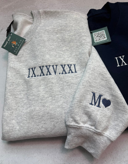 Custom Anniversary Sweatshirt with Roman Numerals & Initials | Matching Couple Sweatshirt | Personalized Embroidered Date Sweater