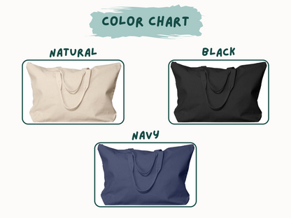 Custom Embroidered Canvas Tote Bag w Zipper – Personalized Name, Monogram, or Saying – Bridesmaid Gift, Overnight Bag, Reusable Grocery Tote