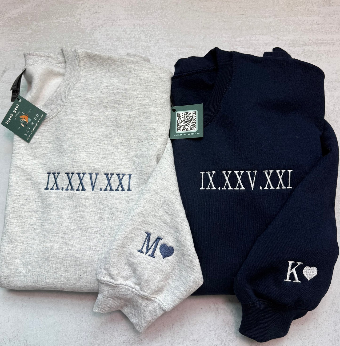 Custom Anniversary Sweatshirt with Roman Numerals & Initials | Matching Couple Sweatshirt | Personalized Embroidered Date Sweater