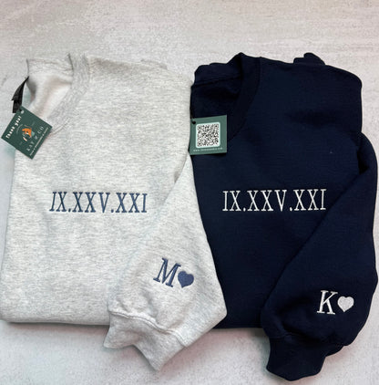 Custom Anniversary Sweatshirt with Roman Numerals & Initials | Matching Couple Sweatshirt | Personalized Embroidered Date Sweater