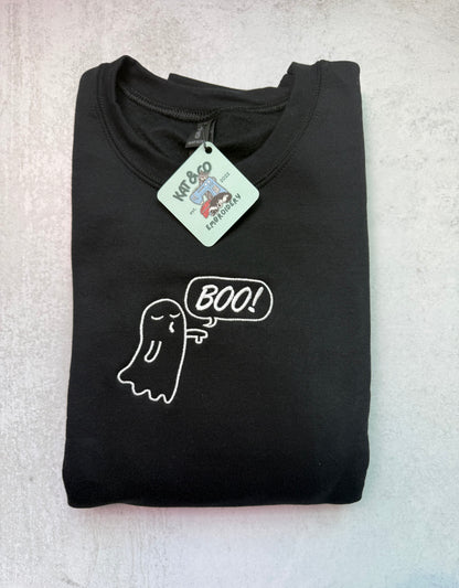 BOO Ghost Embroidered Sweatshirt | Halloween Sweatshirt | Cute Spooky Ghost Crewneck | Embroidered Fall Sweatshirt | Halloween Gift