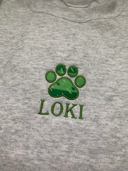 Custom Pet Keepsake Sweatshirt – Embroidered Paw Print from Your Pet’s Toy, Blanket or Bandana | Personalized Pet Memorial Gift