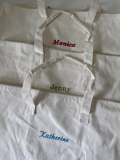 Custom Embroidered Canvas Tote Bag w Zipper – Personalized Name, Monogram, or Saying – Bridesmaid Gift, Overnight Bag, Reusable Grocery Tote