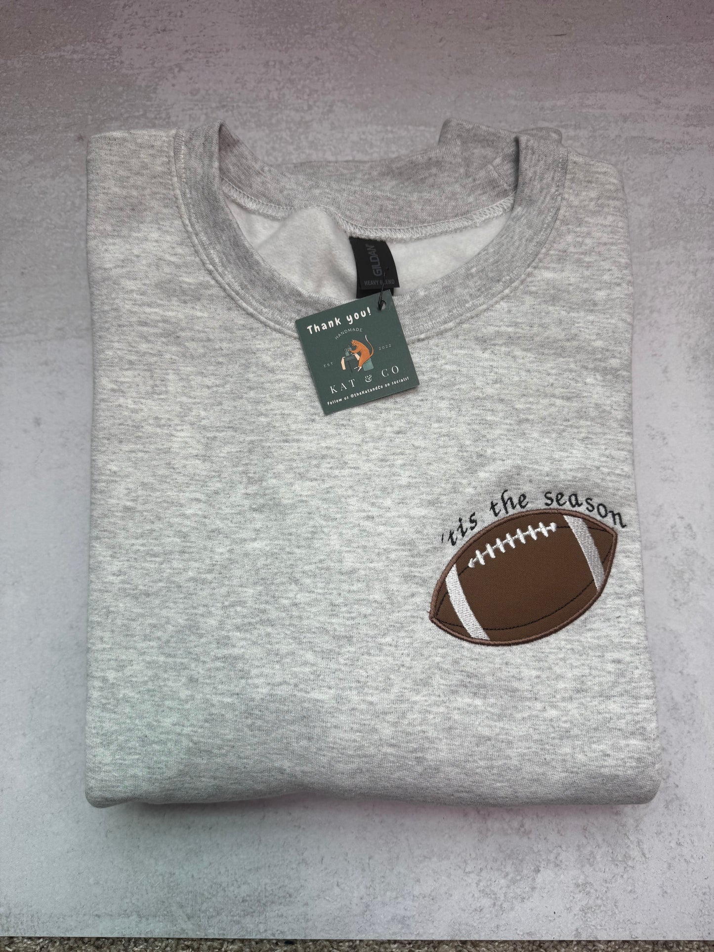 Football Season Sweatshirt – ’Tis the Season Embroidered Appliqué | Custom Team Colors | Game Day Fall Cozy Crewneck