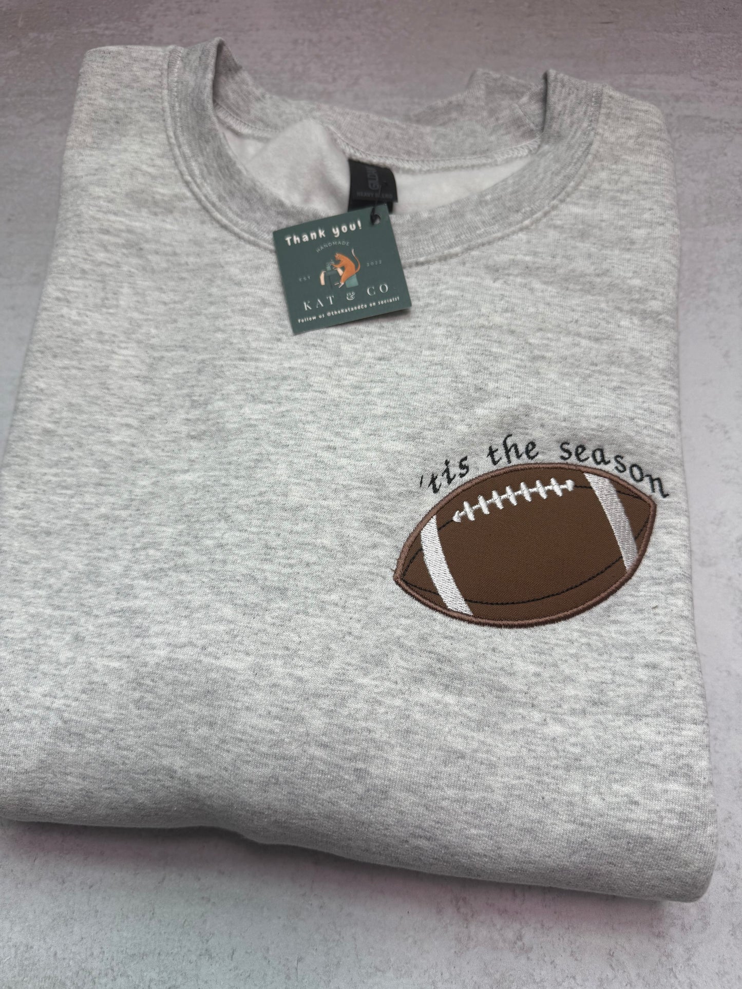 Football Season Sweatshirt – ’Tis the Season Embroidered Appliqué | Custom Team Colors | Game Day Fall Cozy Crewneck