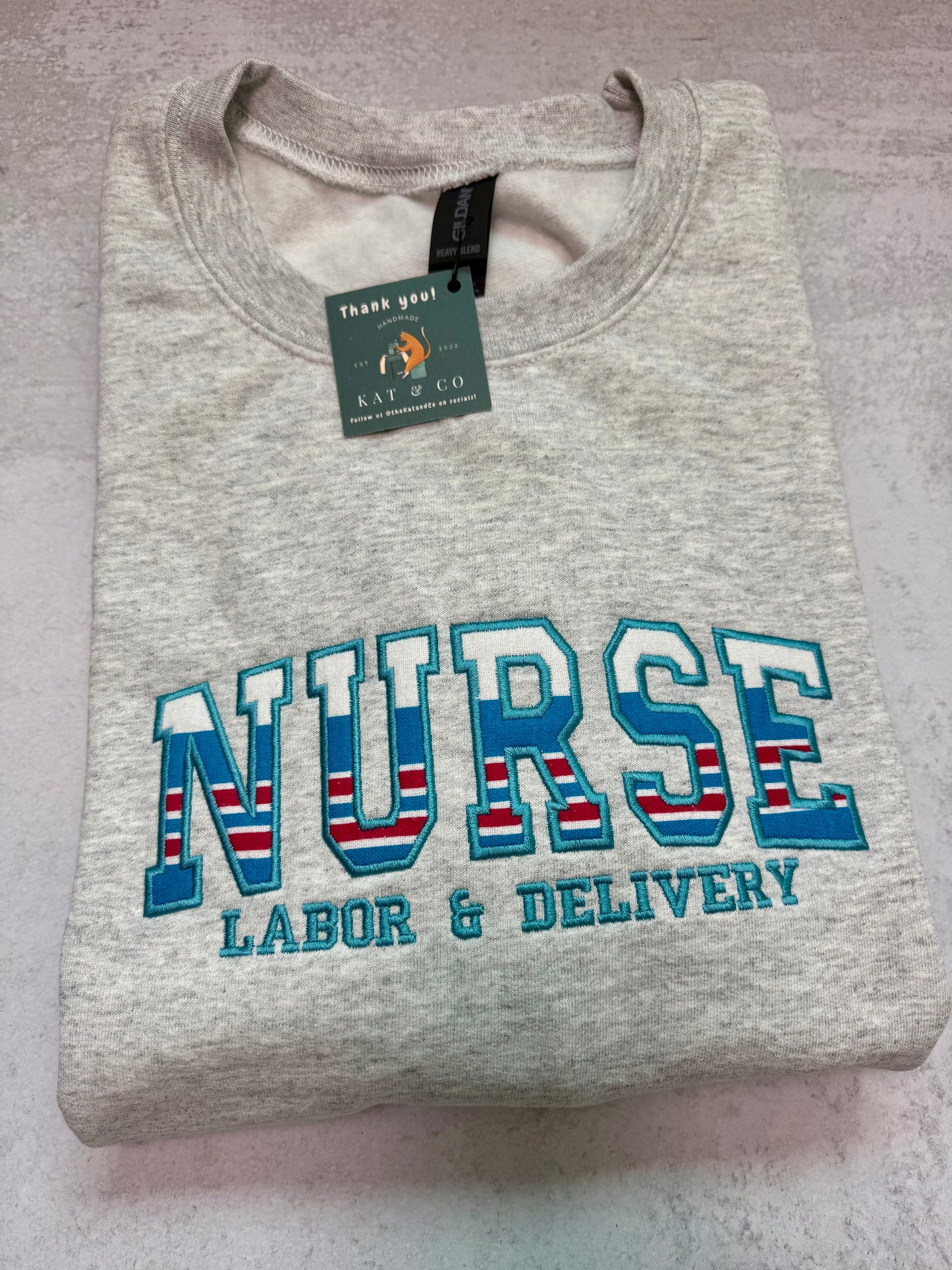 Custom Nurse Sweatshirt with Hospital Blanket Fabric – Personalized Labor & Delivery Gift