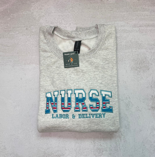Custom Nurse Sweatshirt with Hospital Blanket Fabric – Personalized Labor & Delivery Gift