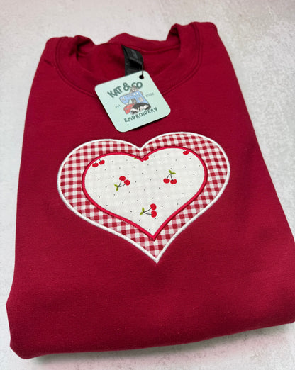 Cherry Heart Appliqué Sweatshirt