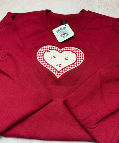 Cherry Heart Appliqué Sweatshirt