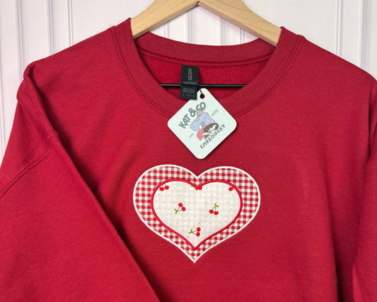 Cherry Heart Appliqué Sweatshirt
