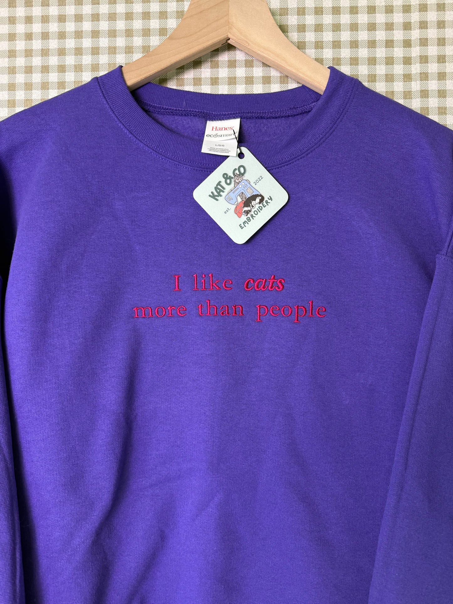 Custom Embroidered Cat Lover Sweatshirt – "I Like Cats More Than People" – Cozy Gift for Cat Lovers