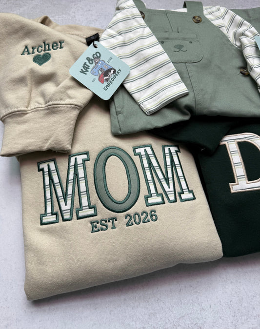 Personalized Hospital Baby Blanket Embroidered Sweatshirts | Mom Dad Family | Custom Name & EST Year | New Baby Gift