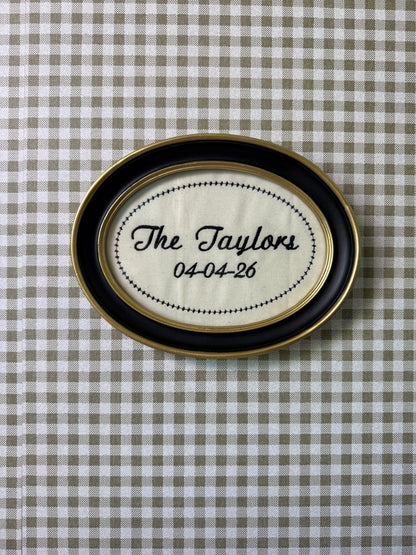 Personalized Embroidered Wedding Frame | Custom Last Name & Date Keepsake | Minimalist Wedding Gift | Fabric from Wedding Dress Option