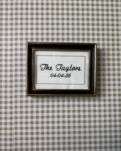 Personalized Embroidered Wedding Frame | Custom Last Name & Date Keepsake | Minimalist Wedding Gift | Fabric from Wedding Dress Option