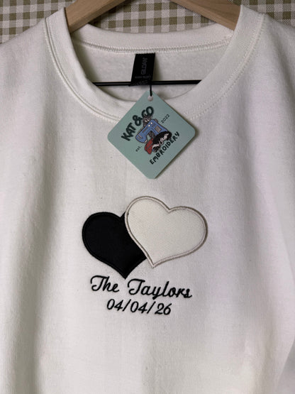 Custom Embroidered Wedding Sweatshirt | Personalized Bride Crewneck | Wedding Date & Last Name | Appliqué Heart from Wedding Dress Fabric