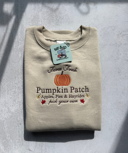 Pumpkin Patch Sweatshirt – Embroidered Fall Crewneck, Pumpkin Patch Shirt, Autumn Sweatshirt, Cute Fall Outfit, Cozy Pumpkin Top
