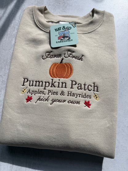 Pumpkin Patch Sweatshirt – Embroidered Fall Crewneck, Pumpkin Patch Shirt, Autumn Sweatshirt, Cute Fall Outfit, Cozy Pumpkin Top