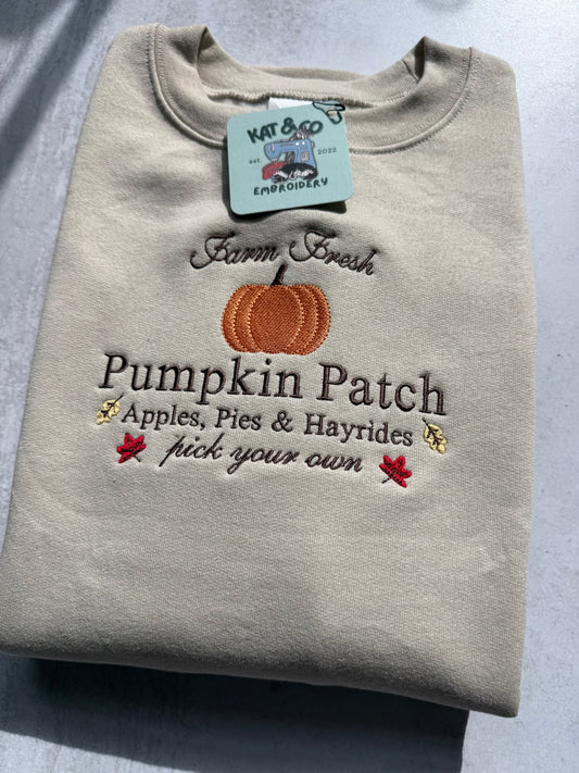 Pumpkin Patch Sweatshirt – Embroidered Fall Crewneck, Pumpkin Patch Shirt, Autumn Sweatshirt, Cute Fall Outfit, Cozy Pumpkin Top