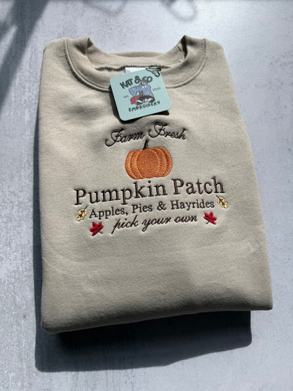 Pumpkin Patch Sweatshirt – Embroidered Fall Crewneck, Pumpkin Patch Shirt, Autumn Sweatshirt, Cute Fall Outfit, Cozy Pumpkin Top