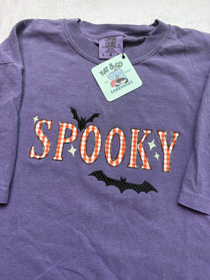 Spooky Halloween T Shirt, Embroidered Halloween Shirt, Cute Spooky Tee, Retro Halloween Shirt, Bat Shirt, Halloween Graphic Tee