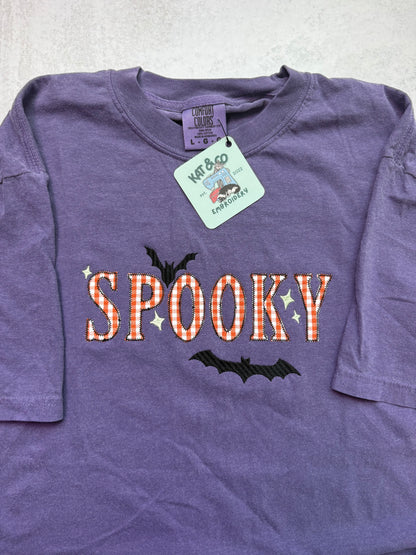 Spooky Halloween T Shirt, Embroidered Halloween Shirt, Cute Spooky Tee, Retro Halloween Shirt, Bat Shirt, Halloween Graphic Tee