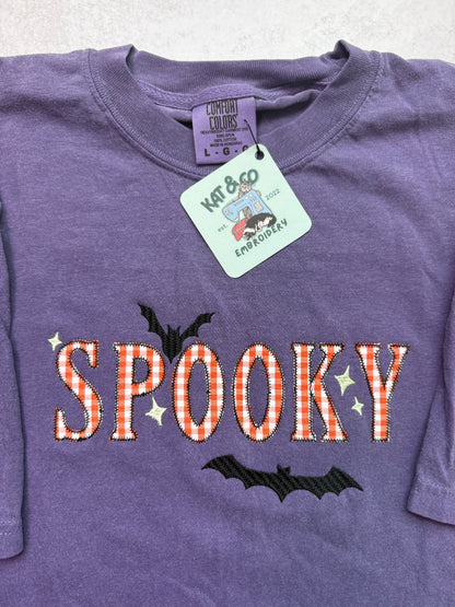 Spooky Halloween T Shirt, Embroidered Halloween Shirt, Cute Spooky Tee, Retro Halloween Shirt, Bat Shirt, Halloween Graphic Tee