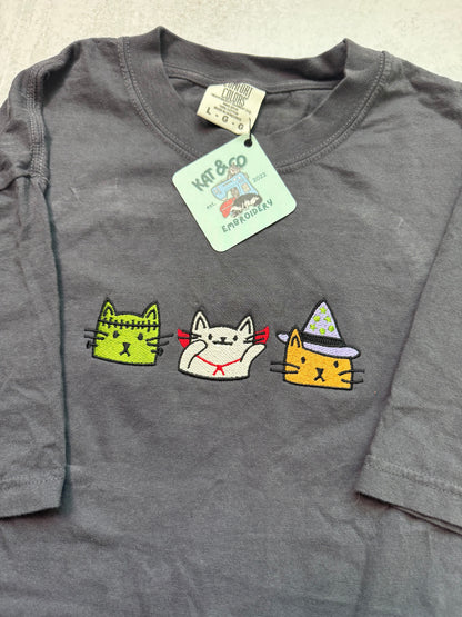 Halloween Cat T-shirt – Embroidered Spooky Cats Tee, Cute Halloween Shirt, Witch Cat & Mummy Cat T-shirt, Fall Cat Lover Gift