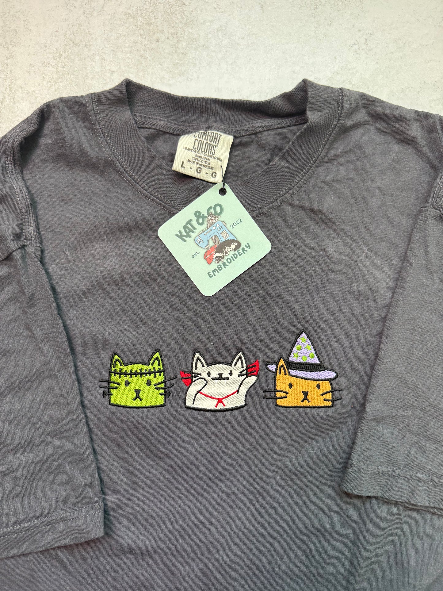 Halloween Cat T-shirt – Embroidered Spooky Cats Tee, Cute Halloween Shirt, Witch Cat & Mummy Cat T-shirt, Fall Cat Lover Gift
