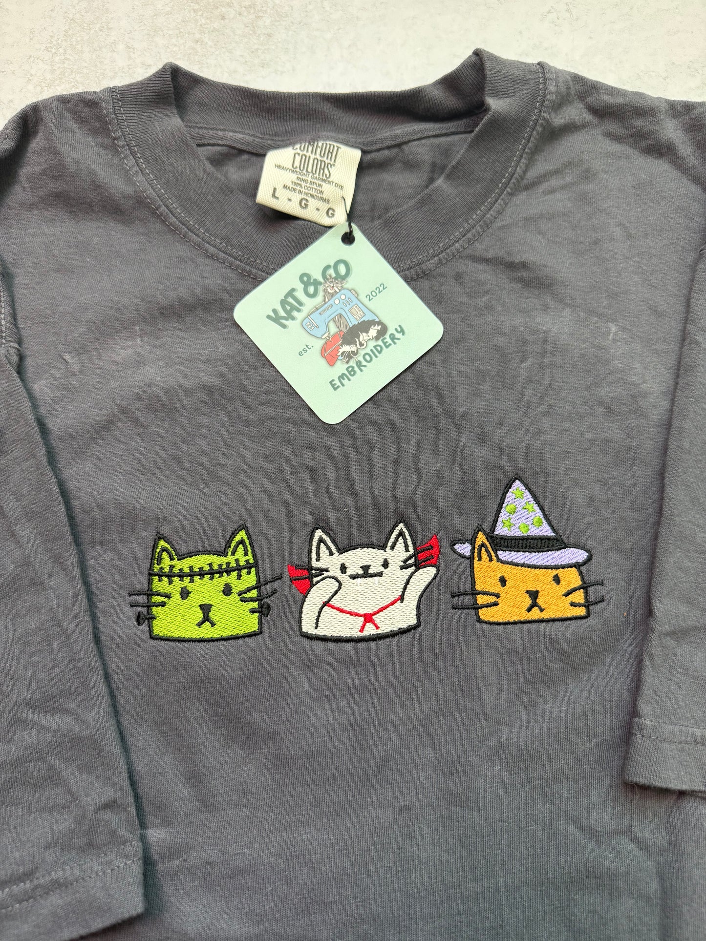 Halloween Cat T-shirt – Embroidered Spooky Cats Tee, Cute Halloween Shirt, Witch Cat & Mummy Cat T-shirt, Fall Cat Lover Gift