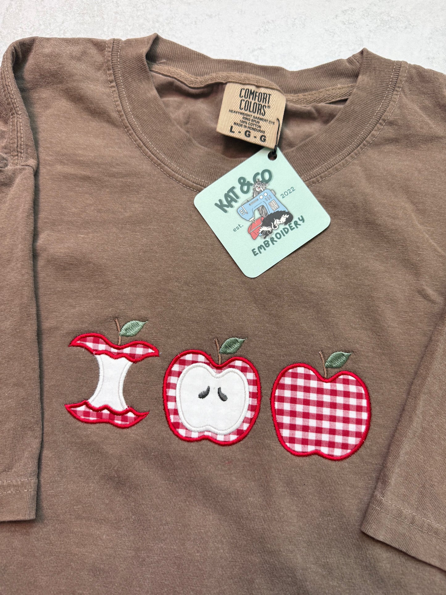 Apple Gingham T-shirt – Fall Apple Appliqué Tee, Apple Picking T-shirt, Cute Autumn Shirt, Country Fall Outfit