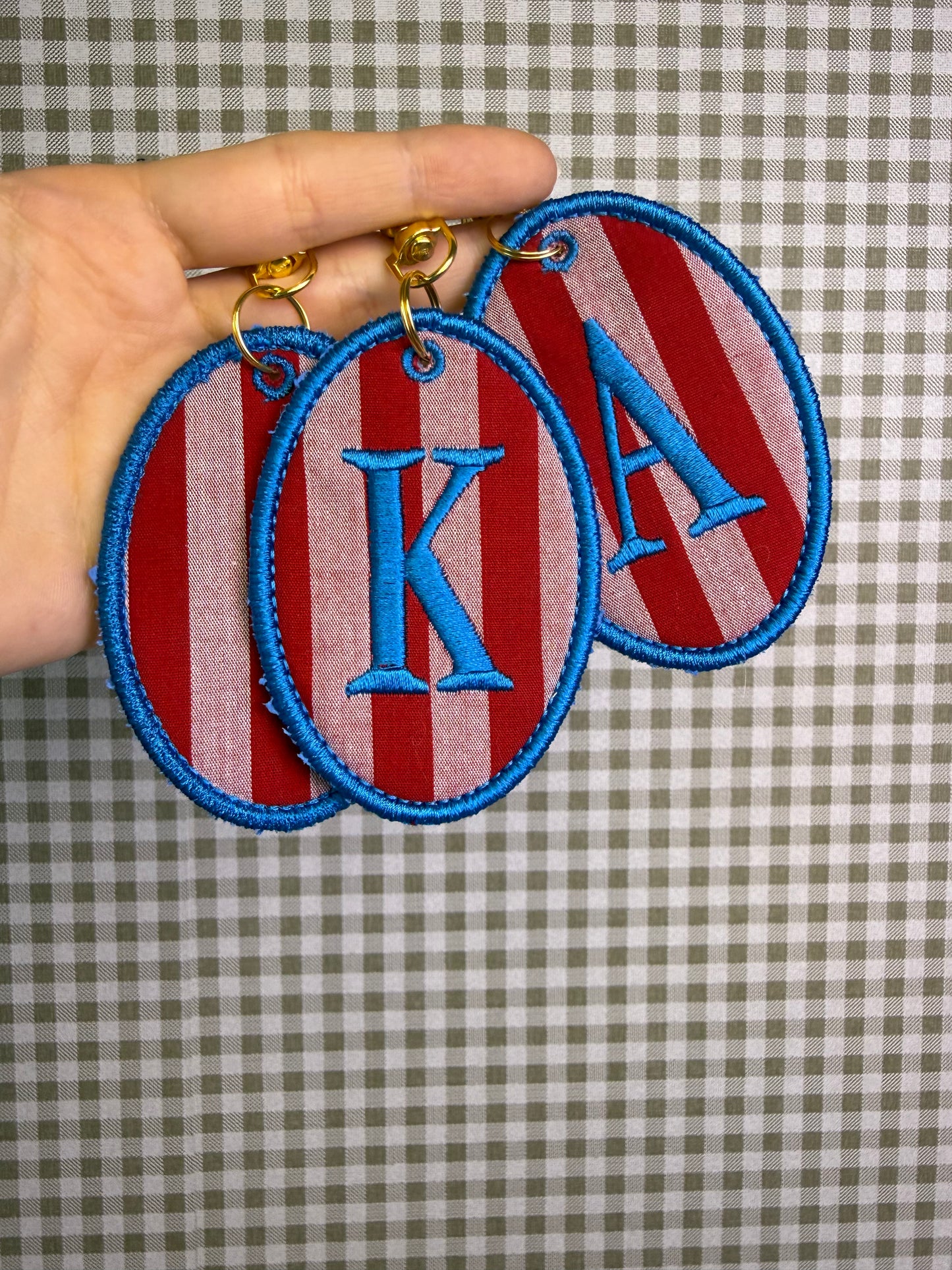 Personalized Monogram Keychain, Custom Embroidered Bag Tag, Fabric Key Fob, Initial Keychain, Preppy Bag Charm, Luggage Tag
