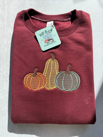 Cross Stitch Pumpkin Sweatshirt | Embroidered Fall Sweatshirt | Pumpkin Crewneck | Cute Autumn Sweater | Halloween Pumpkin Shirt | Cozy Fall Gift
