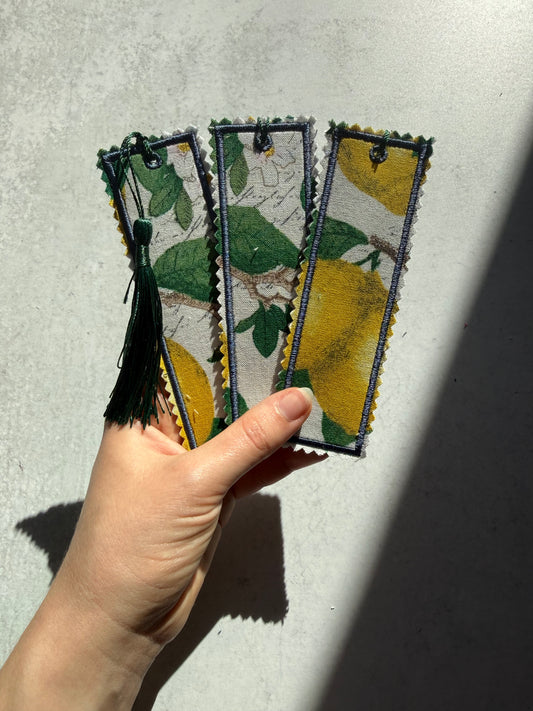 Fabric Bookmark, Handmade Book Lover Gift, Double Sided Fruit Print Bookmark, Striped Colors Bookmark, Tassel Bookmark