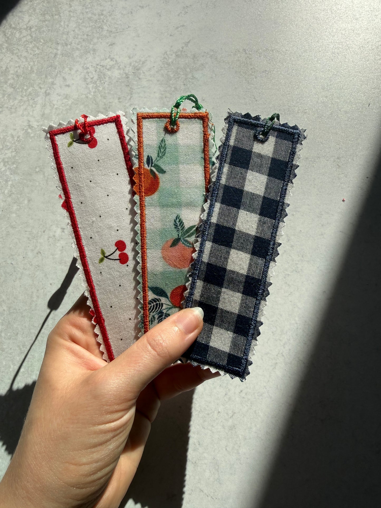 Reversible Fabric Bookmark, Handmade Book Lover Gift, Double Sided Fruit Print Bookmark, Cute Quilted Bookmark, Tassel Bookmark