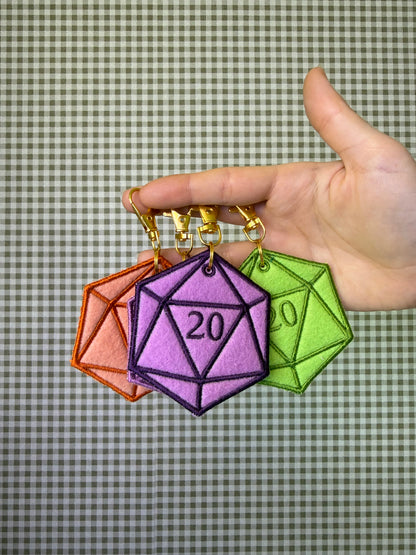 D20 Dice Keychain, D&D Keychain, Embroidered Dice Bag Charm, D20 RPG Keychain, Gamer Gift, Dice Goblin Gift
