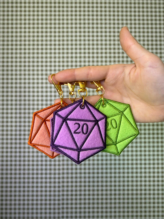 D20 Dice Keychain, D&D Keychain, Embroidered Dice Bag Charm, D20 RPG Keychain, Gamer Gift, Dice Goblin Gift