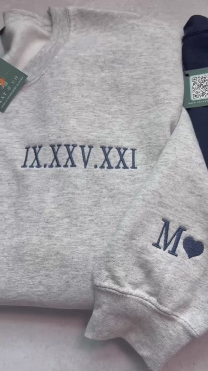 Custom Anniversary Sweatshirt with Roman Numerals & Initials | Matching Couple Sweatshirt | Personalized Embroidered Date Sweater